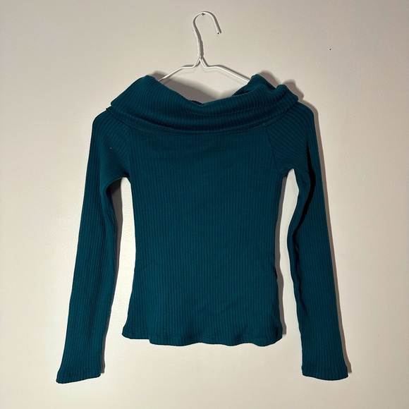 NWT madewell teal blue off cowl neck ribbed sweater size small - Picture 1 of 3
